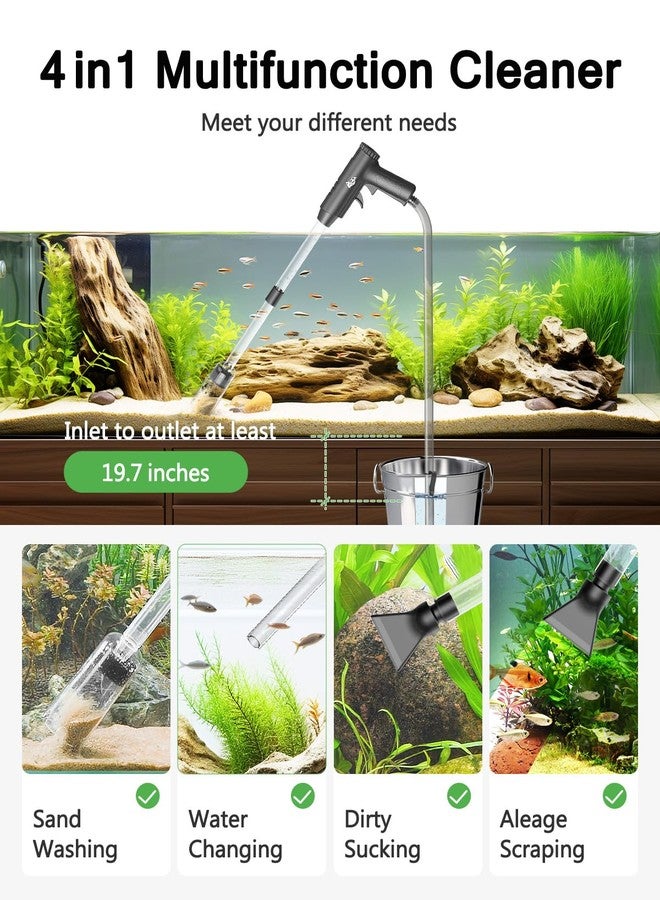 AQQA Aquarium Gravel Cleaner, 4-in-1 Upgrade Suction Power Manual Fish Tank Gravel Vacuum Cleaner Tools for Aquarium Water Changer with Water Flow Adjustment Use for Fish Tank Cleaning Gravel Sand - Image 2